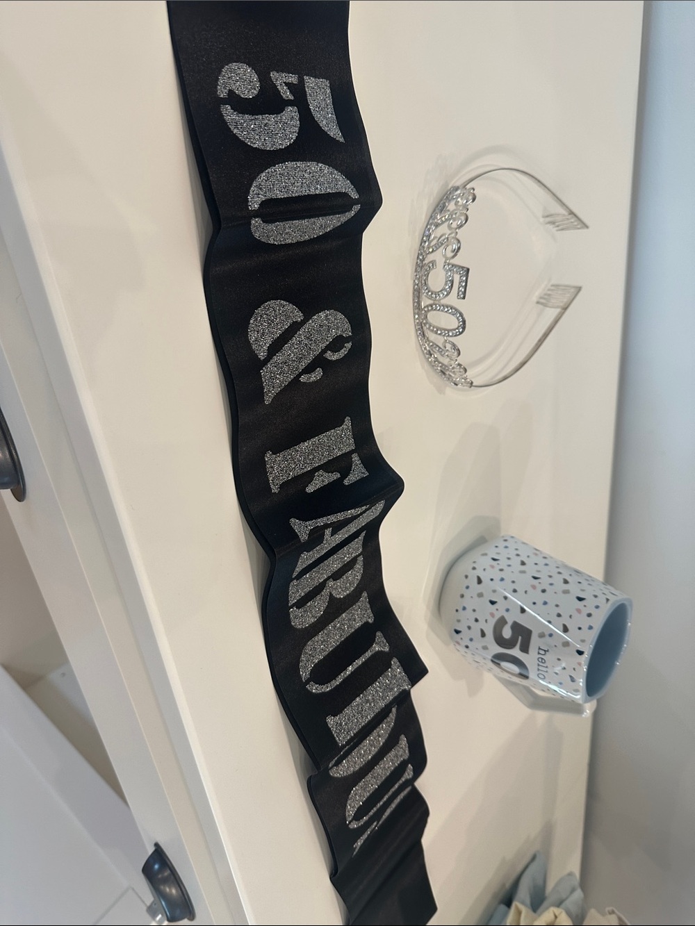 50 & Fabulous Black Celebration Wall Sash with Silver Lettering - Unbranded